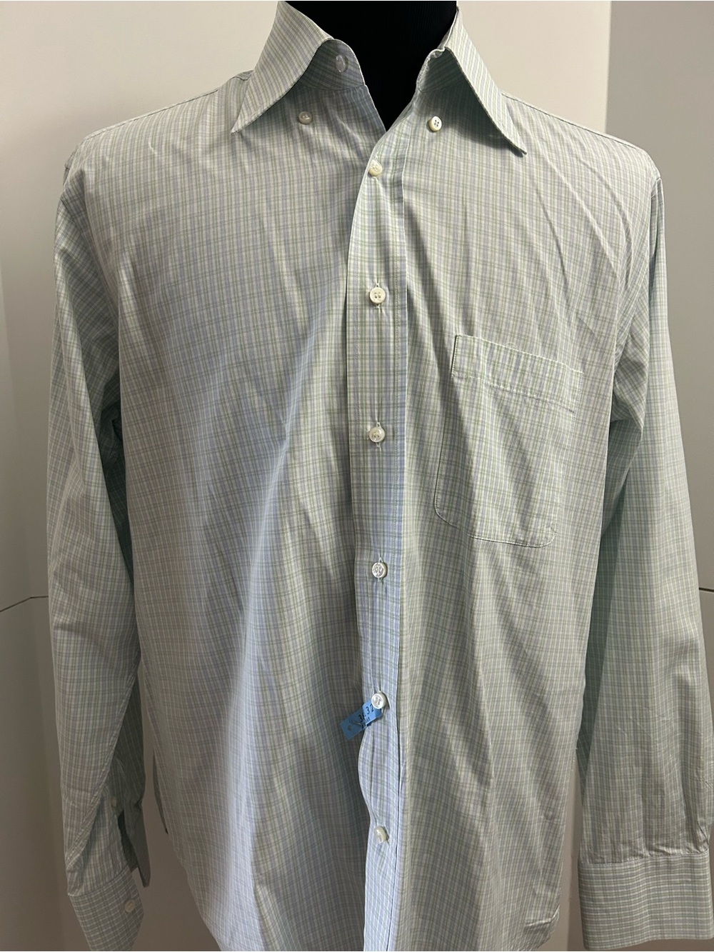 Loro Piana Light Green Plaid Cotton Dress Shirt